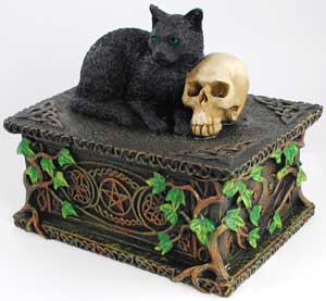 Black Cat with Skull Trinket Box