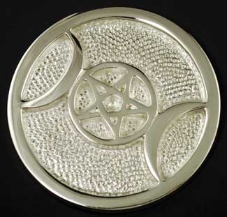 Small Silver Plated Triple Moon Altar Tile - Click Image to Close