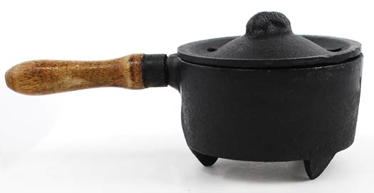 Cast Iron Incense Burner with Wooden Handle - Click Image to Close