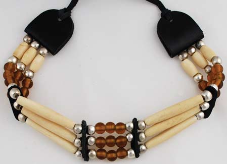 Brown Beaded Bone Choker - Click Image to Close