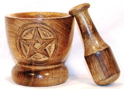 Wooden Pentagram Mortar and Pestle Set - Click Image to Close