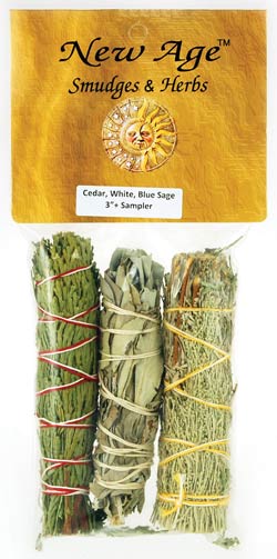 Cedar, White & Blue Sage smudge stick 3-Pack - Click Image to Close
